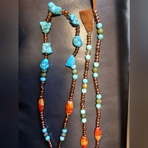 Turquoise, jade, shells, carnelian and seed bead handmade necklace 18" long.